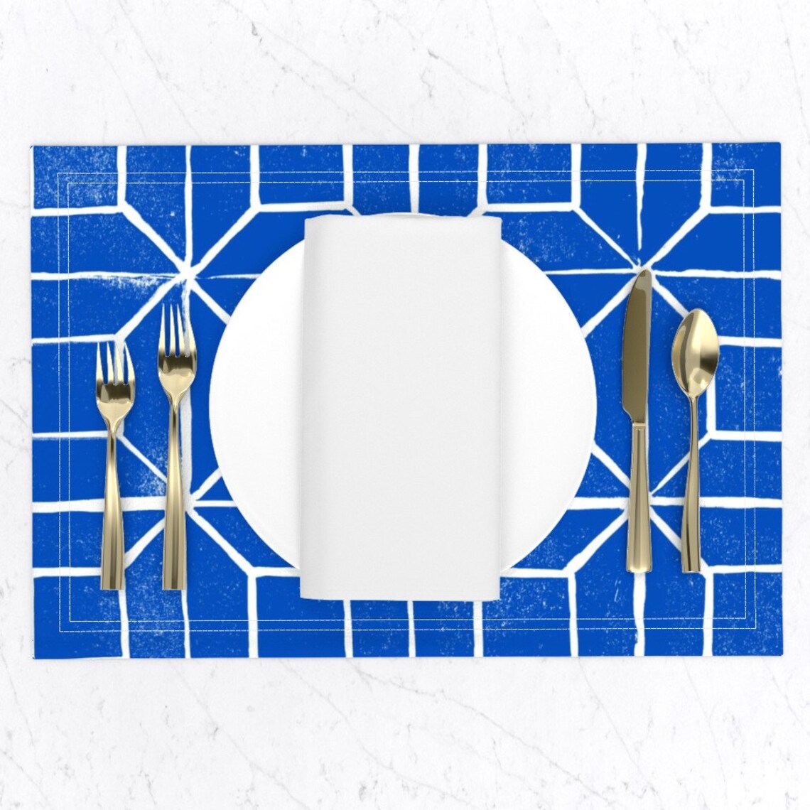 Geometric Placemats set of 2 Geometric Lino Blue by Etsy