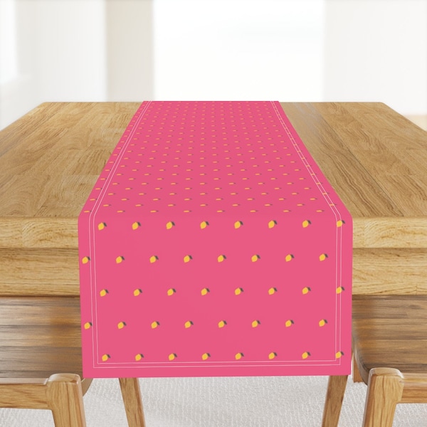 Pink Lemon Table Runner - Little Lemons by ashleighgreen - Bright Pink Yellow Citrus Small Scale Cotton Sateen Table Runner by Spoonflower