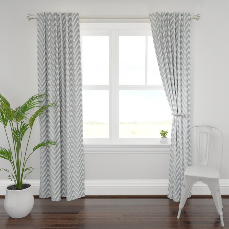 Geometric Minimalist Chevron Zig Zag Custom Curtain Panel by Spoonflower Gray Zig Zag by chicca/_besso White Grey Chevron Curtain Panel