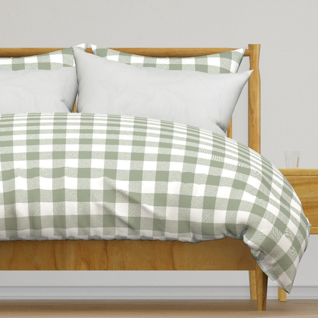 Sage Green and White Bedding Sage Buffalo Plaid by Misstiina Buffalo Check Cotton Sateen Duvet ...