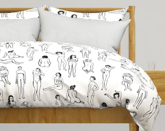 Black And White Bedding - The Women by dasbrooklyn - Life Drawing Natural Body Cotton Sateen Duvet Cover OR Pillow Shams by Spoonflower