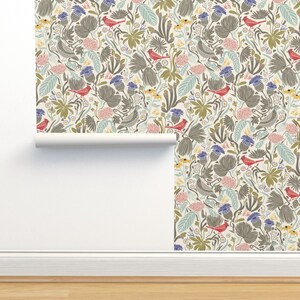 North Carolina Non-Pasted Wallpaper - Peck And Plume by katie_hayes - Flora And Fauna Wildlife Aster  Wallpaper Double Roll by Spoonflower