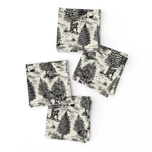 Bigfoot Cocktail Napkins (Set of 4) - Sasquatch Toile Black by somecallmebeth - Cryptozoology Cryptid Skunk Ape Cloth Napkins by Spoonflower