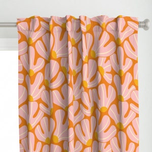 Funky Flowers Curtain Panel - Disco Revival by stephaniewest - Retro Orange Psychedelic Warm Colors Custom Curtain Panel by Spoonflower