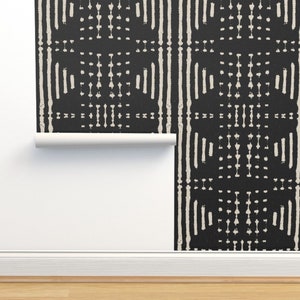 Boho Non-Pasted Wallpaper - Terra Esso Black by holli_zollinger - Farmhouse Stripe Mudcloth Wallpaper Double Roll by Spoonflower