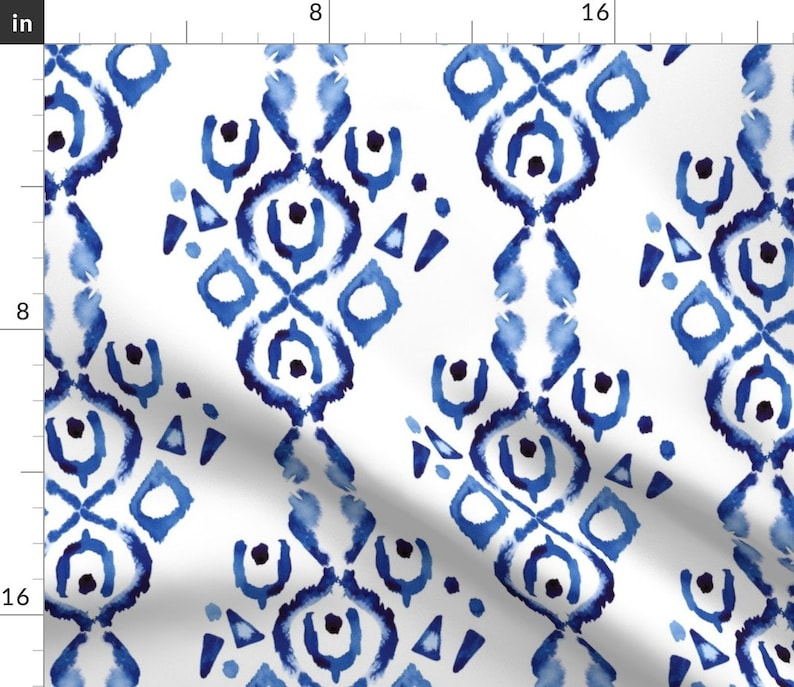Bohemian Ikat Blue White by misschiffdesigns Boho Table Runner Watercolor Indigo And White Cotton Sateen Table Runner by Spoonflower