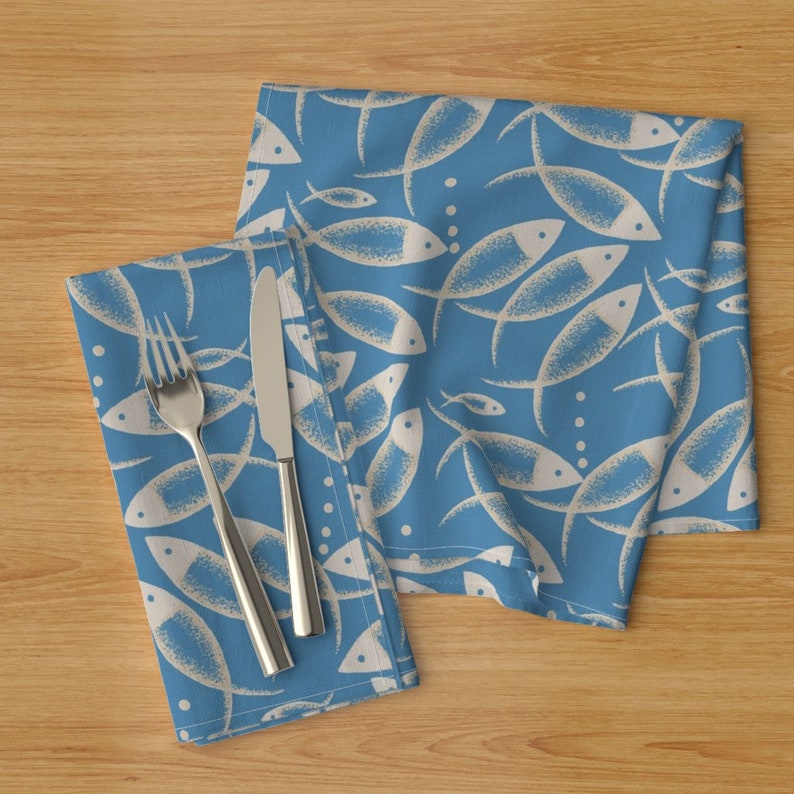 Art Deco Fish Dinner Napkins set of 2 Poissons De Mandalay Etsy