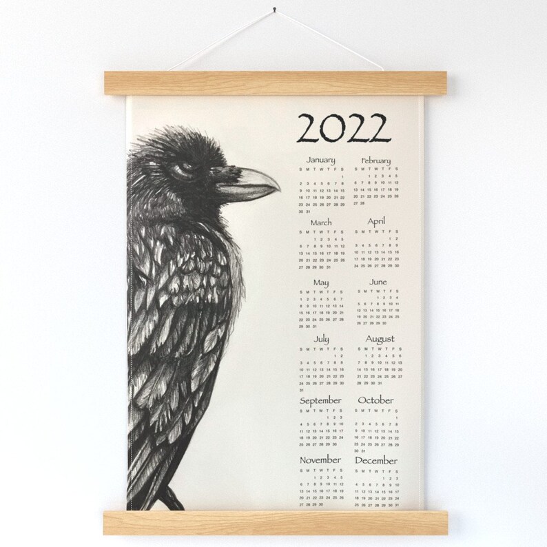 2022 Calendar Tea Towel Raven Calendar by Mypaperskies Etsy