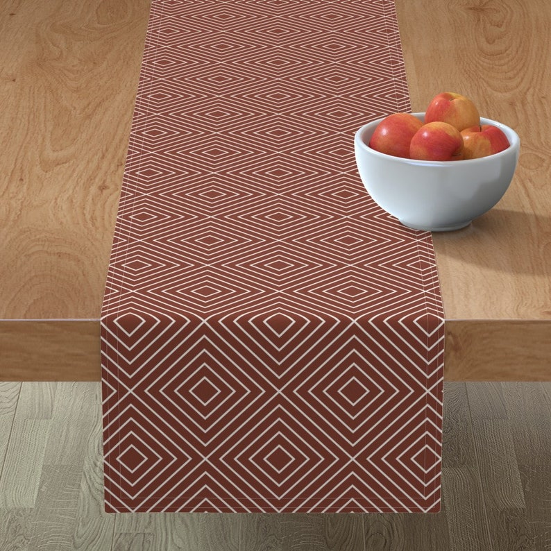Geometric Table Runner Line Diamond Marsala Dark Red by Etsy