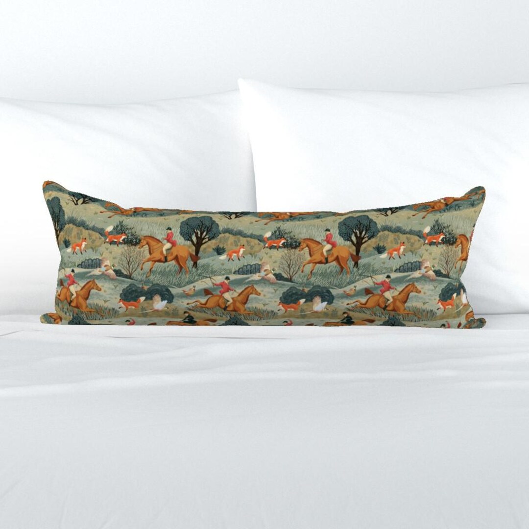 Anglophile XL Lumbar Pillow - British Horses Hunt Countryside Trees Fox ...