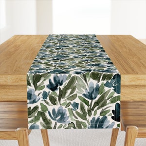 Watercolor Florals Table Runner - Watercolor Tulip Vines by sabinamariadesign - Tulips Flower Blue Cotton Sateen Table Runner by Spoonflower