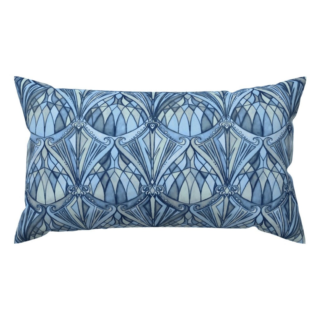 Blue Accent Pillow Blue Grey Art Deco by Micklyn Glass Art Etsy