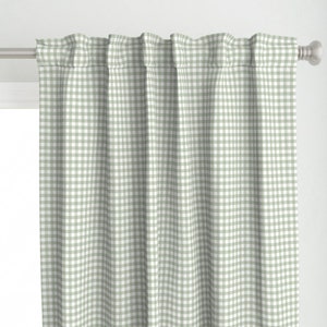 Green Buffalo Plaid Curtain Panel - Sage Green Gingham by dept_6 - Gender Neutral Springtime Picnic Custom Curtain Panel by Spoonflower