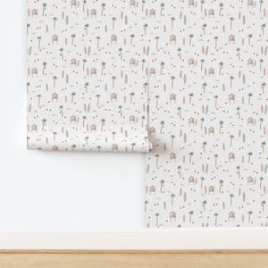Boho Non-Pasted Wallpaper - At The Beach Medium by evacatharina - Beach House Surfboard Quirky Coconut Wallpaper Double Roll by Spoonflower