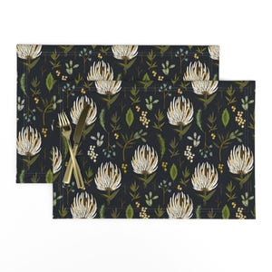 Floral Botanical Placemats (Set of 2) - Protea by holli_zollinger - Boho Protea Nature Garden Spring Cloth Placemats by Spoonflower