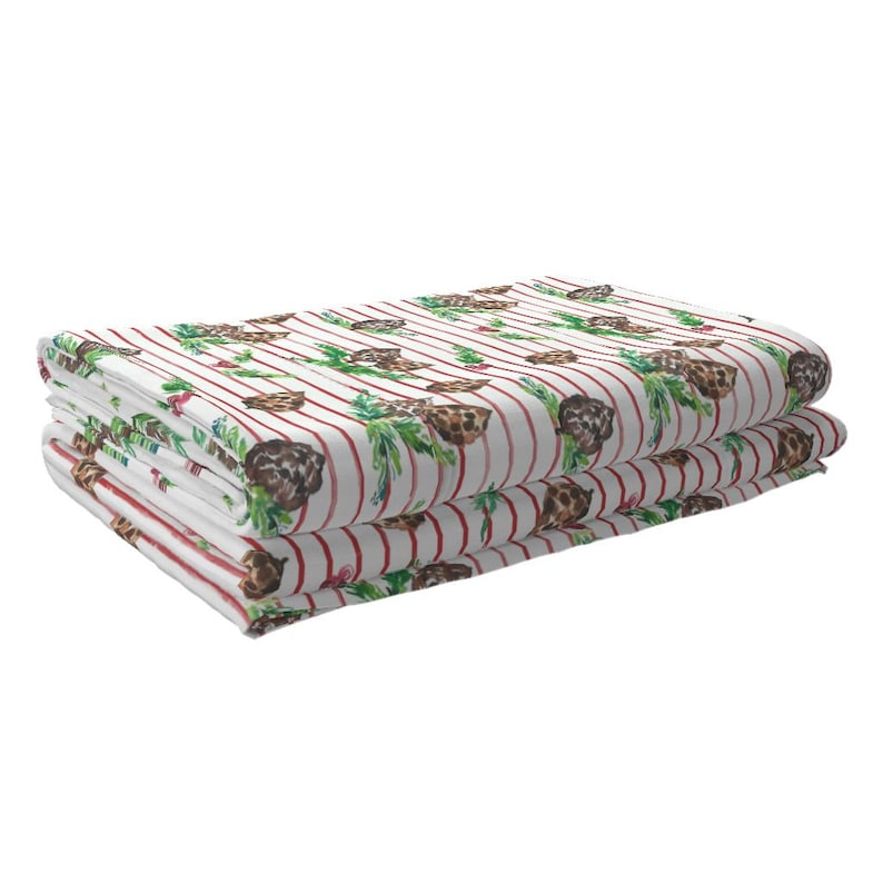 Pine Cone Berry Striped by indybloomdesign Holiday Watercolor Floral Cotton Sateen Sheet Set Bedding by Spoonflower Christmas Sheets
