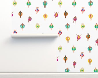 Multicolor Non-Pasted Wallpaper  Ocean Swim Pool Swimmers - Swimmers On Floats  by dasbrooklyn Wallpaper Double Roll by Spoonflower
