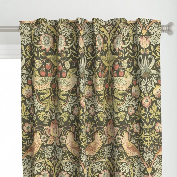 ビクトリア朝のカーテンパネル - オリーブグリーン エドワード朝の