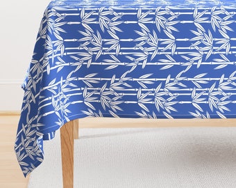 Chinoiserie Tablecloth - Bamboo Rainfall by yesterdaycollection - Blue Tropical Botanical Decor Boy Cotton Sateen Tablecloth by Spoonflower