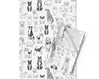 Dog Illustration Tea Towels (Set of 2) - Black And White Dogs by andrea_lauren - Black And White Linen Cotton Tea Towels by Spoonflower