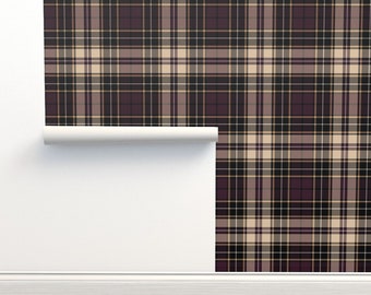 Dark Plum Tartan Commercial Grade Wallpaper - Plum Plaid de misentangledvision - Classic Traditional Wallpaper Double Roll de Spoonflower