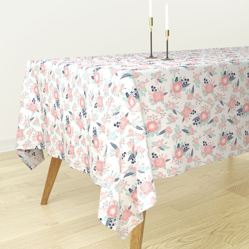 Bohemian Cotton Sateen Tablecloth by Spoonflower Pink Floral Tablecloth Florals Flower by