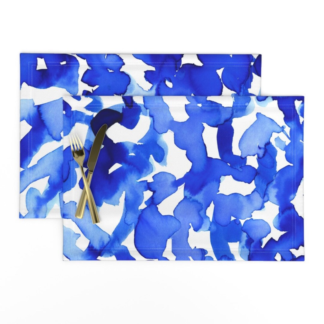 Painterly Abstract Placemats set of 2 Energy Blue by Etsy UK