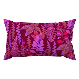 Neon Flowers Accent Pillow - Otherworldly Botanical by rozanka - Bright Fuchsia Rectangle Lumbar Throw Pillow by Spoonflower