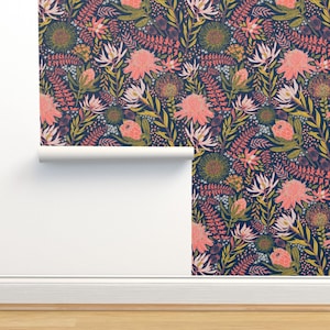 Coral Protea Non-Pasted Wallpaper - Protea Garden by hnldesigns - Hawaiian Flowers Tropical Florals Wallpaper Double Roll by Spoonflower