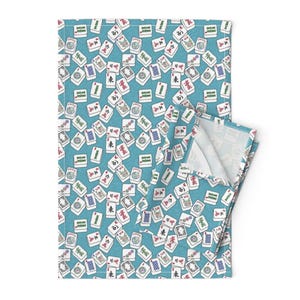 Mahj Tea Towels Set of 2 - Mahjong Game Tiles Joker Linen Cotton - Mahjong Tiles Mahj Game by theplumgrove