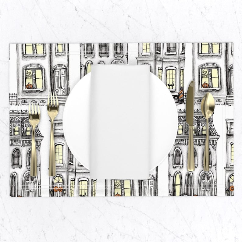 Halloween Placemats set of 2 Trickortreat on Main Street Etsy