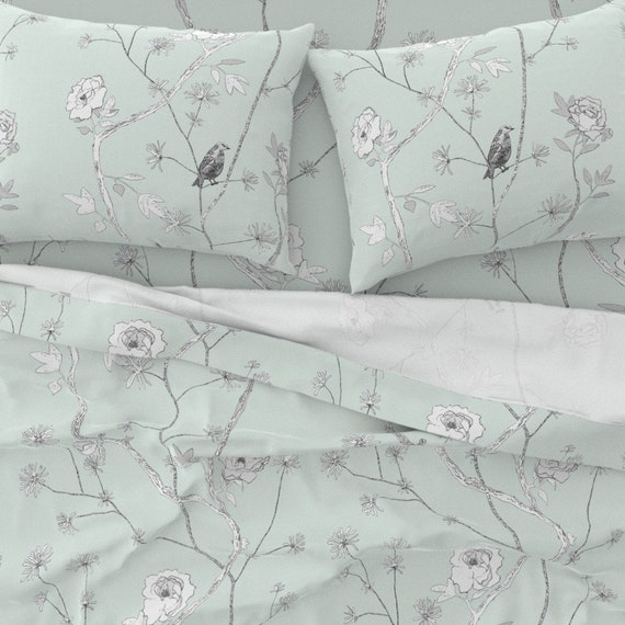 Green Chinoiserie Sheets Modern Peony 