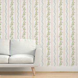 Grandmillennial Textured Grasscloth Wallpaper - Emma Stripe by danika_herrick - Cottage Stripe Elegant Natural Sisal Wallpaper Spoonflower
