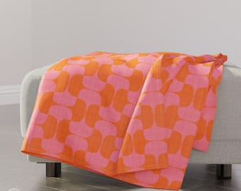 Orange Coral Throw Blanket - Bold Pink Orange by wren_leyland - Bold Minimal Tessellate Mod Mod 60s Throw Blanket with Spoonflower Fabric