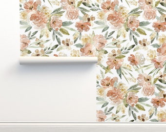 Spring Floral Commercial Grade Wallpaper - Boho Floral Jumbo by northeighty - Botanical Pink Pastel Wallpaper Double Roll by Spoonflower