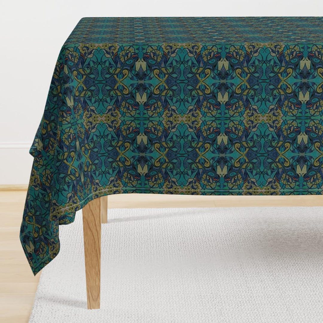 Teal Art Nouveau Tablecloth - Teal Confessions by Edsel2084 - Morris ...