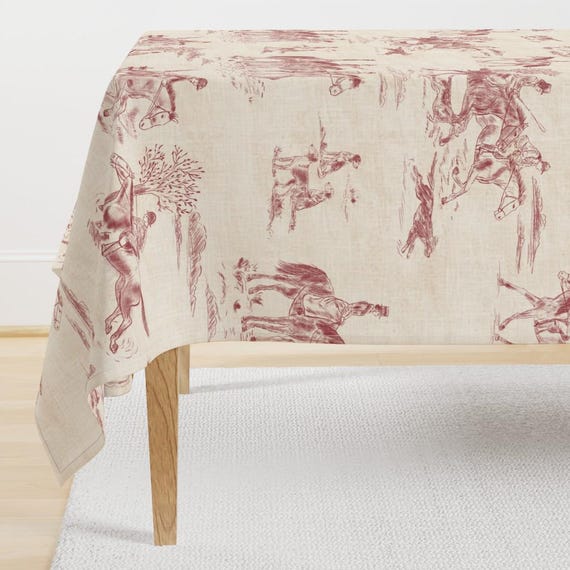 Rustikale Tischdecke - Englische Landhausdecke von inamotivs - Rustikale Bauernhaus Aussteuern Fuchsjagd Baumwollsatin Tischdecke von Spoonflower