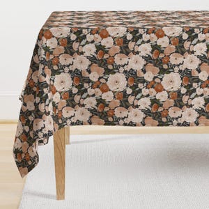Flower Tablecloth - Poppy Copper Garden by indybloomdesign - Black Floral Summer Large Watercolor Cotton Sateen Tablecloth by Spoonflower
