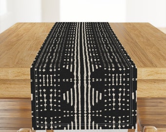 Boho Table Runner - Terra Esso Black by holli_zollinger - Farmhouse Stripe Mudcloth Textured Look Cotton Sateen Table Runner by Spoonflower