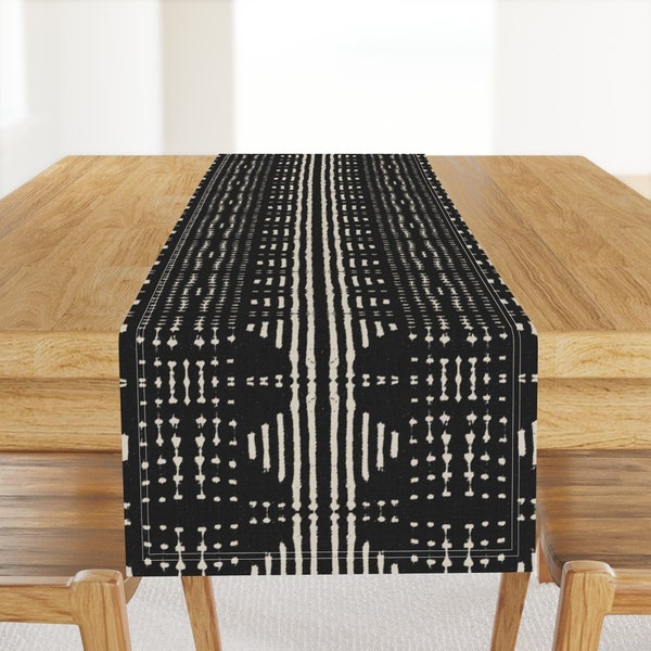 Boho Table Runner - Terra Esso Black by holli_zollinger - Farmhouse Stripe Mudcloth Textured Look Cotton Sateen Table Runner by Spoonflower