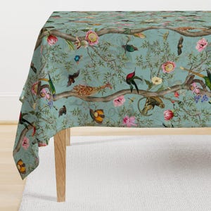 Romantic Chinoiserie Tablecloth - Vintage Tropical by utart - Nostalgic Antique Botanical Garden  Cotton Sateen Tablecloth by Spoonflower