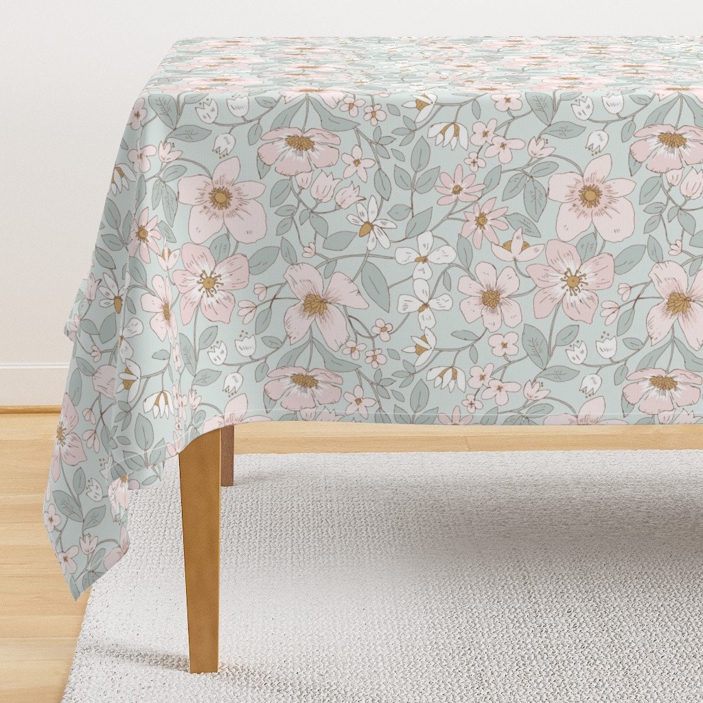 Cottagecore Tablecloth Delicate Bouquet by gomboc Floral Wedding Flowers Garden Garden Party Cotton Sateen Tablecloth by