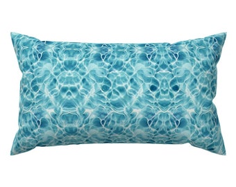 Water Accent Pillow - Light Teal Ocean by lauriekentdesigns - Waves Surf Reef Underwater Water Rectangle Lumbar Throw Pillow by Spoonflower