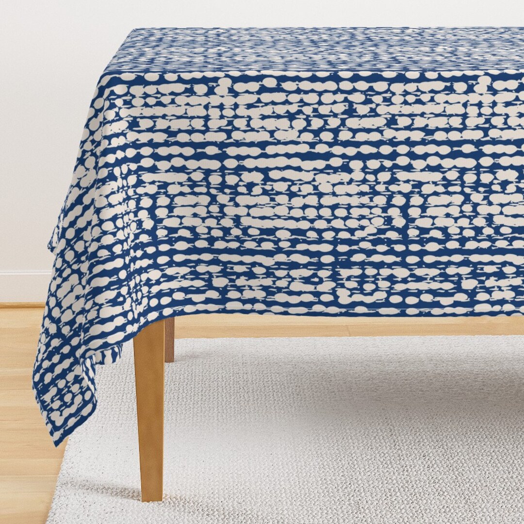 Blue and White Tablecloth Shibori Dot Stripe by Etsy