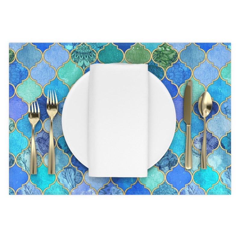 Quatrefoil Placemats Set of 2 Cobalt Blue And Aqua Etsy