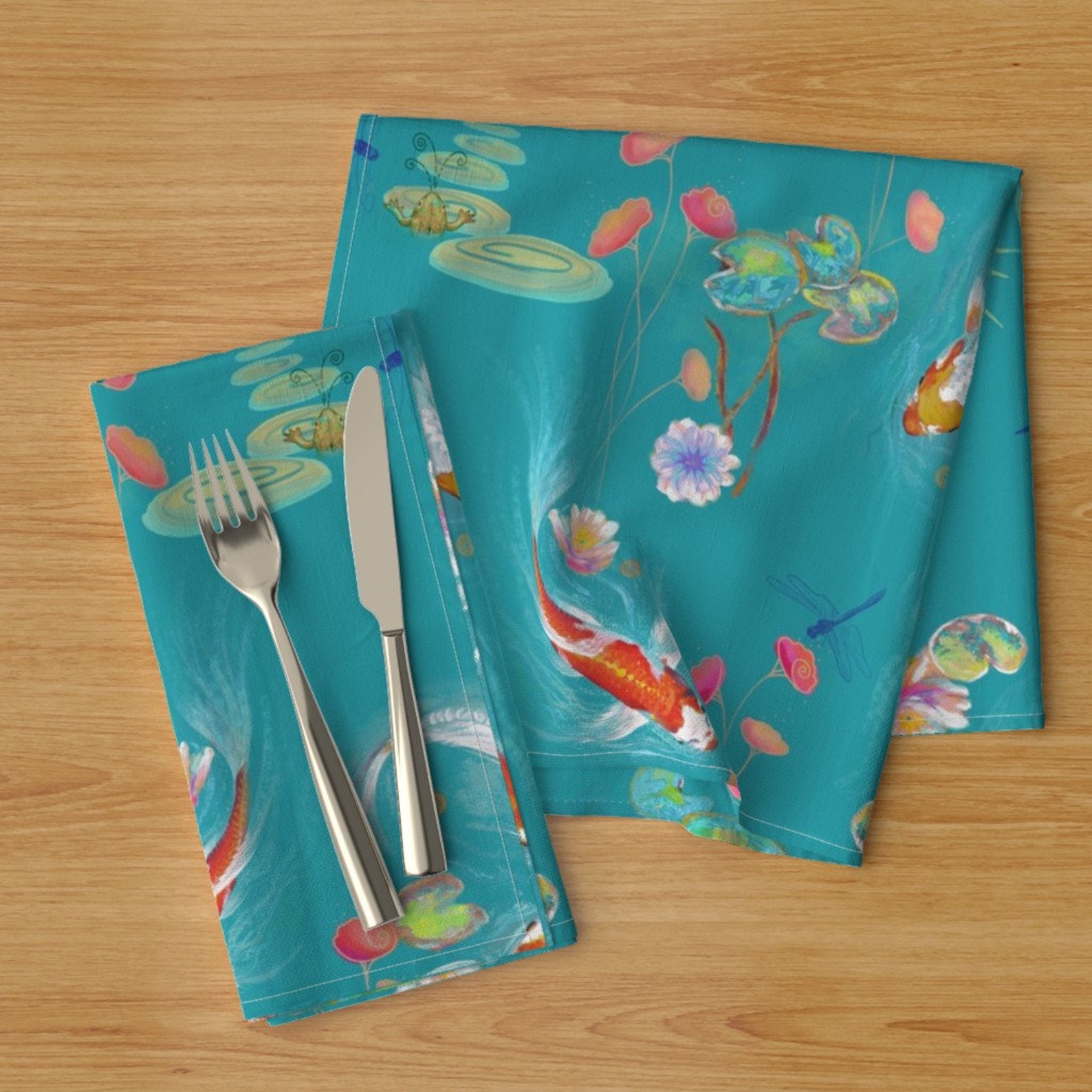 Koi Fish Dinner Napkins set of 2 Japanese Water Garden Etsy