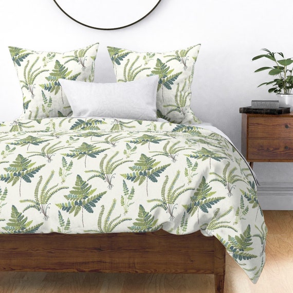 Green Leaves Duvet Cover Fern Botanical By Etsy