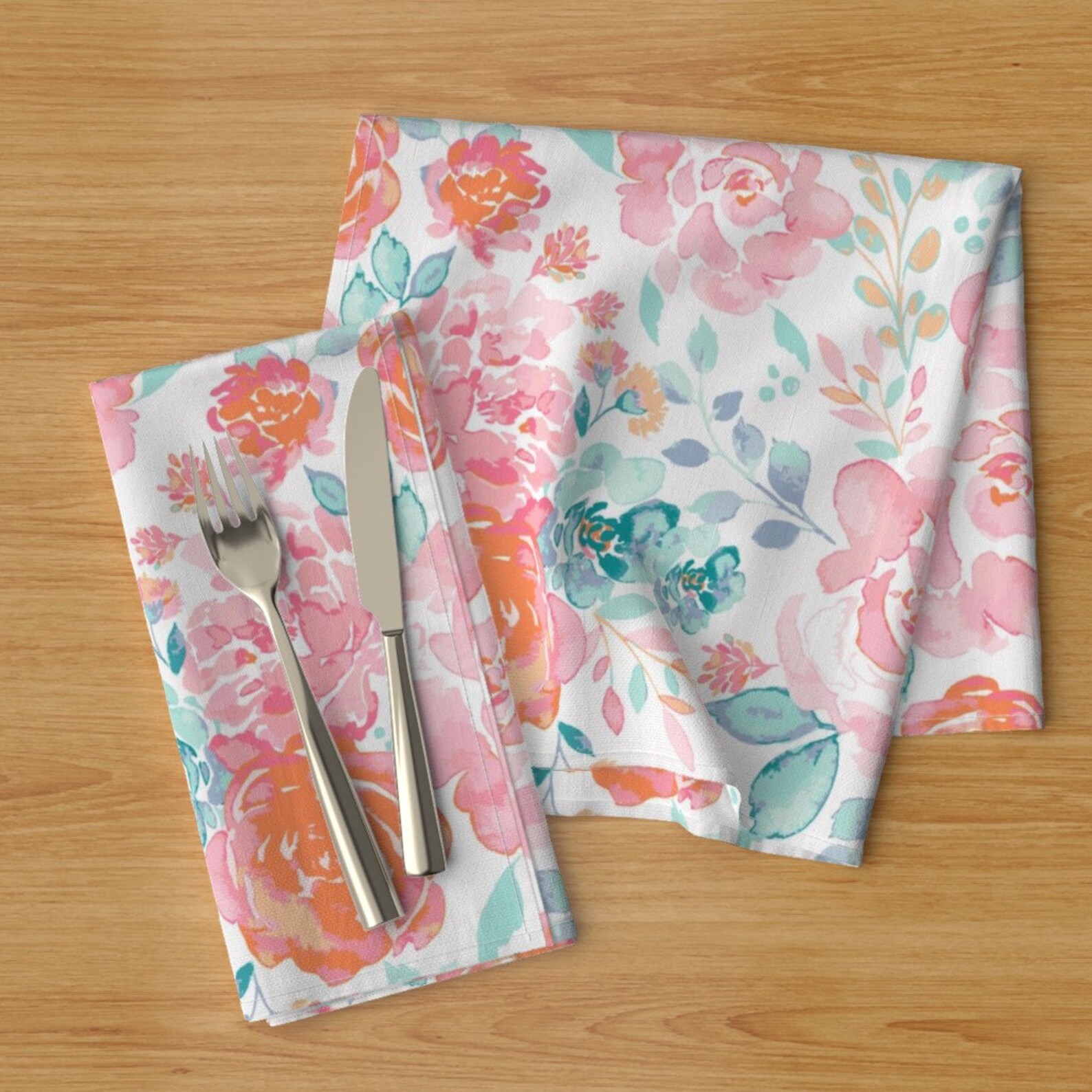 Bright Pastel Floral Dinner Napkins Set of 2 Rainbow Etsy