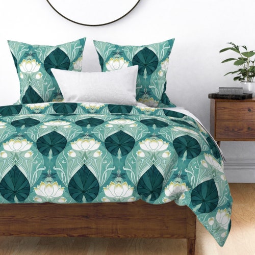 Aqua Art Deco Duvet Cover Art Deco Fans Turquoise by Etsy