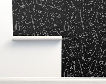 Black And White Commercial Grade Wallpaper - Sex Dungeon by vividchaos - Quilting Heart Love Fun Sexy Wallpaper Double Roll by Spoonflower